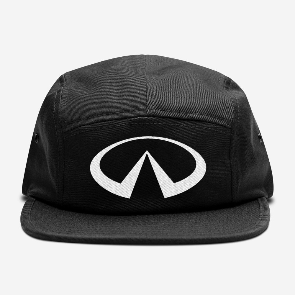 NEW Infiniti Logo 5 Panel Camper Strapback Hat BLACK